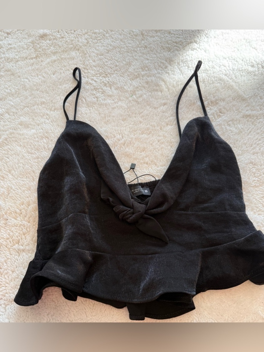 Zara Black Knotted Spaghetti Strap Peplum Camisole